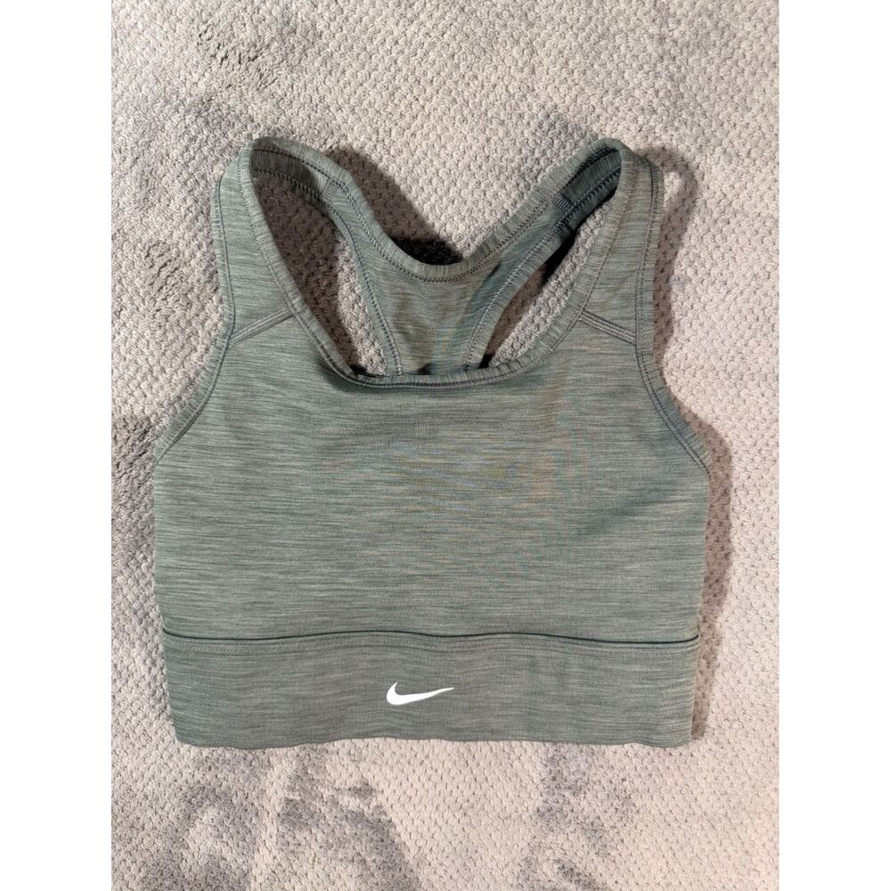 Nike Sz Small Green Heather Racerback Sports Bra Swoosh Stretch Workout Unpadded